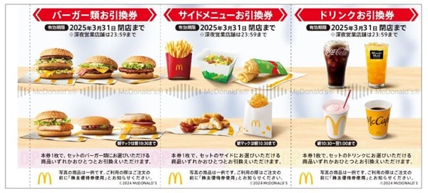 マクドナルドの株主優待食事券